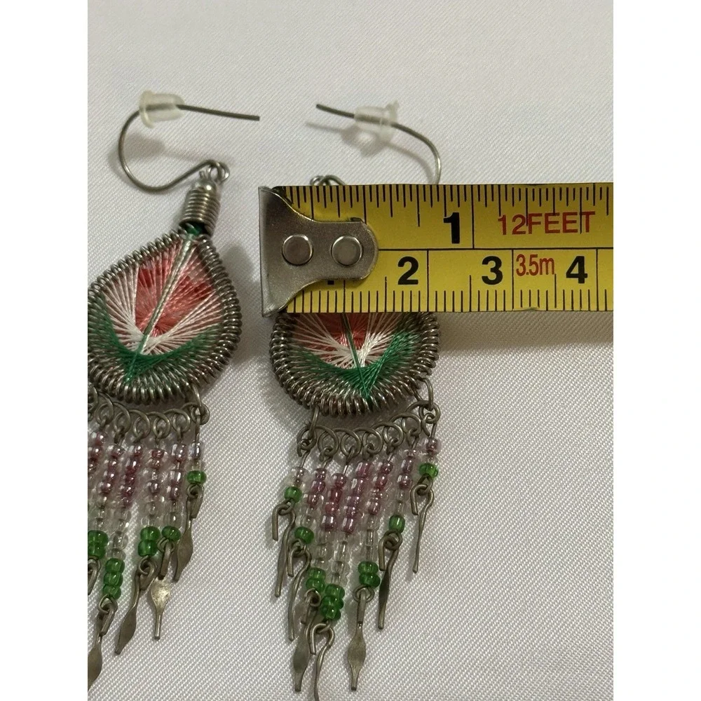 Vintage Y2K 2000s Chandelier Earrings Teardrop Dangle Pierced Beaded Boho Hippie